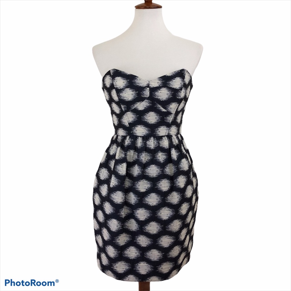 Shoshana Navy Blue/ Ivory Strapless Cocktail Dress